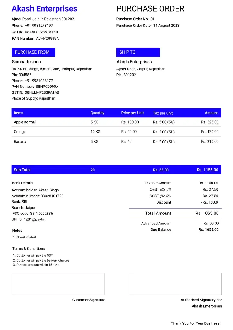 Free Purchase Order Template Download | Purchase Order Format for Small ...
