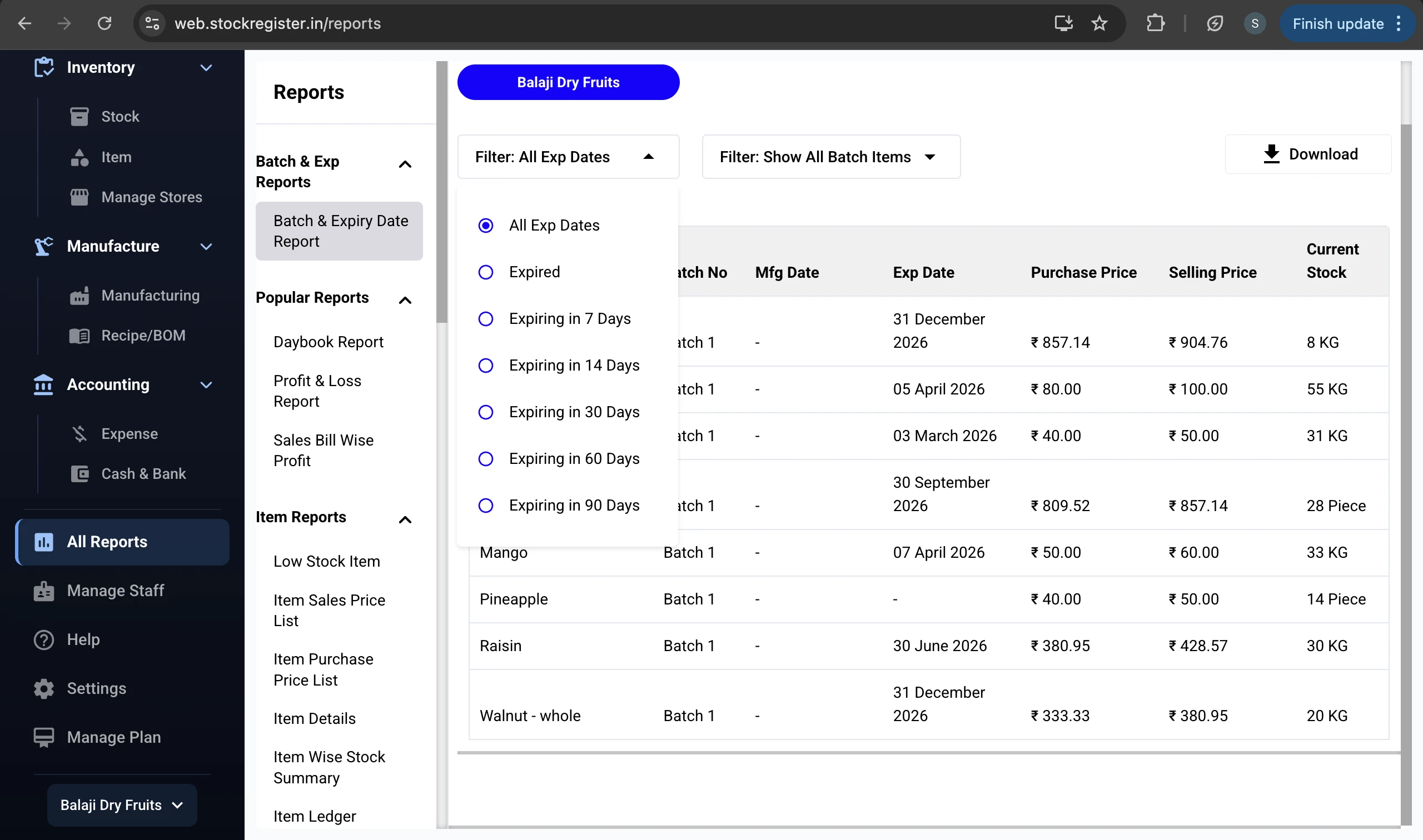 Batch & Expiry Tracking — Stock Register