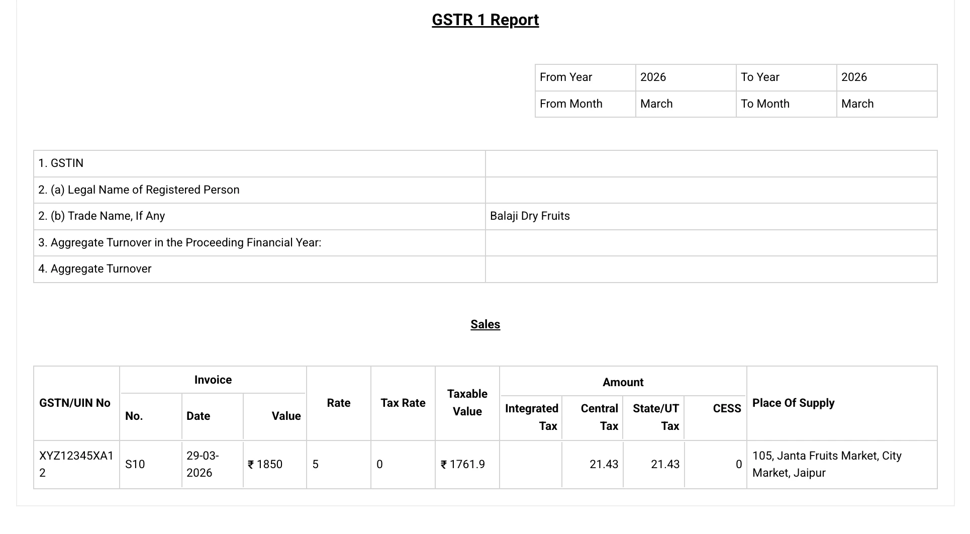 Stock Register — GSTR-1 Report — One-Click Export