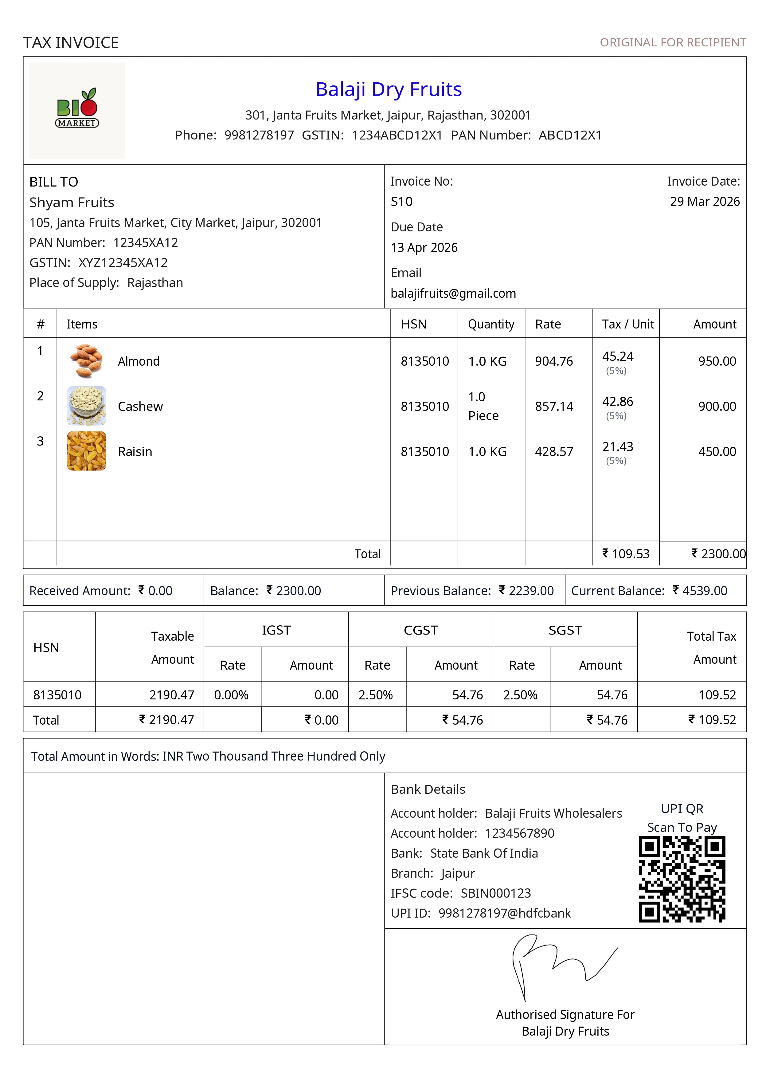 Stock Register — Billbook GST Invoice Theme - A4