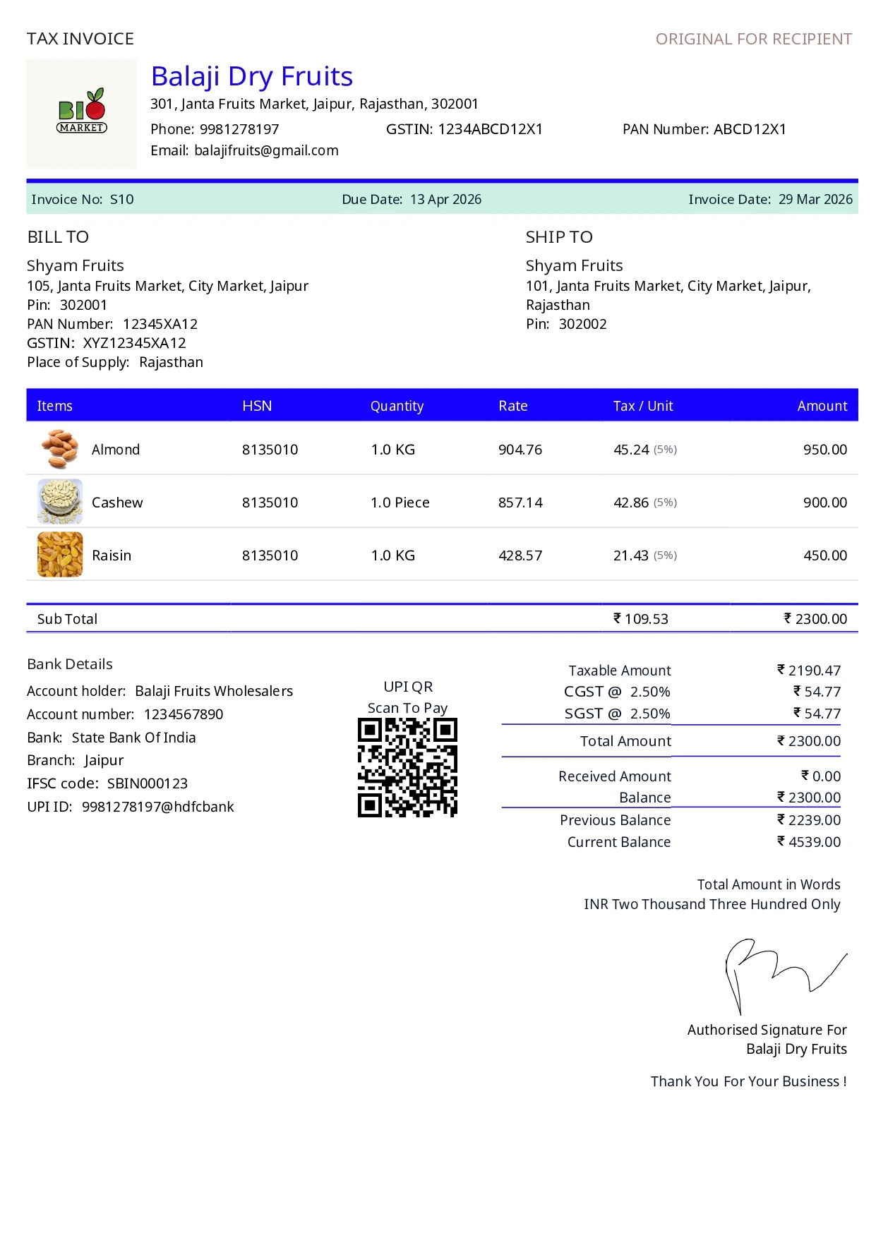 Stock Register — Standard GST Invoice Theme - A4