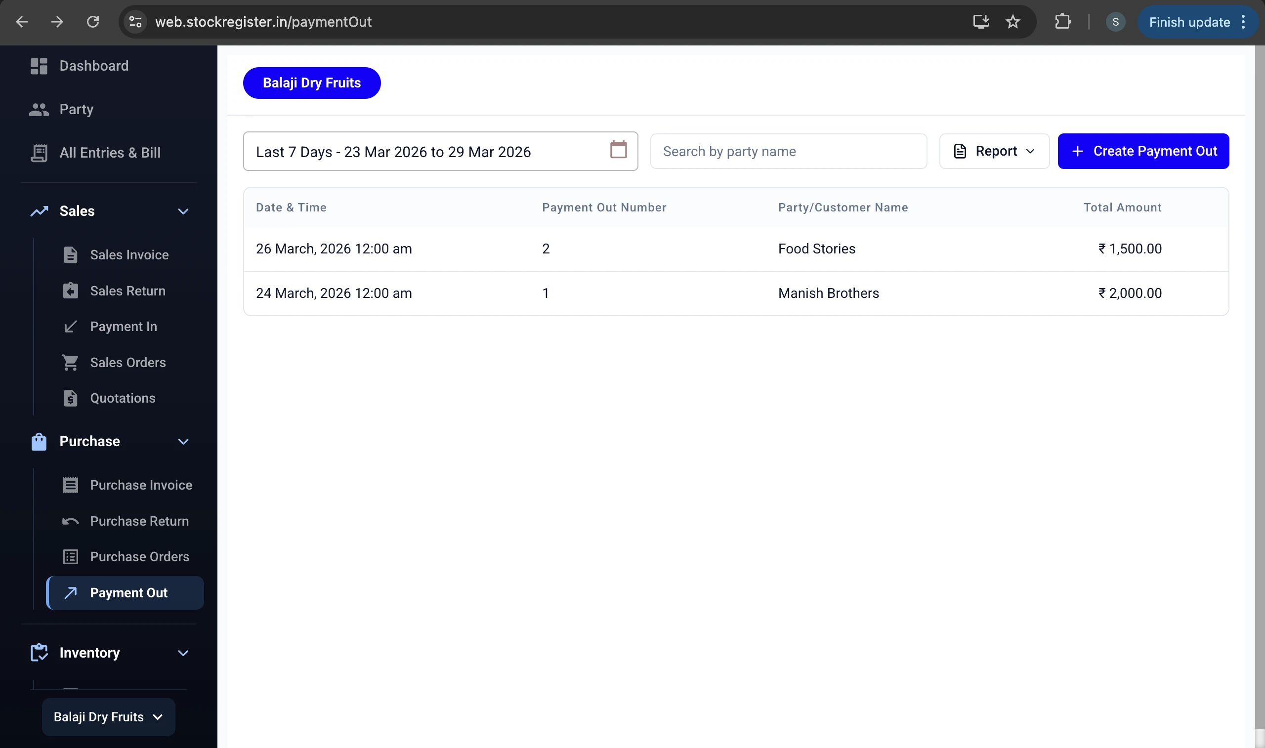 Stock Register — Payment Out — Track Supplier Payments