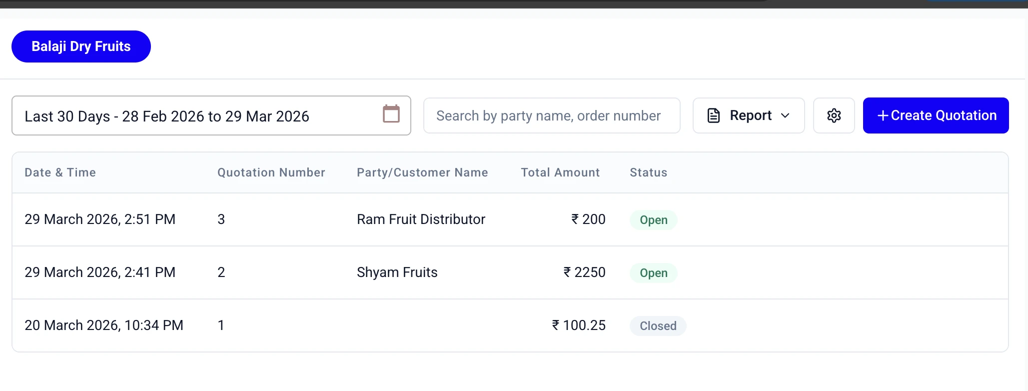 Stock Register — Quotation Status Tracking — Open & Closed