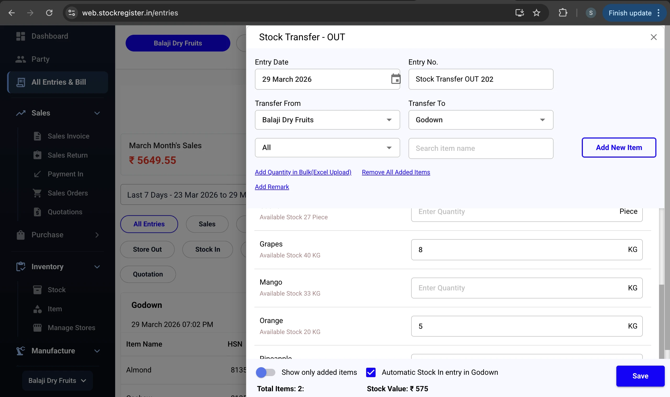 Stock Transfer — Stock Register